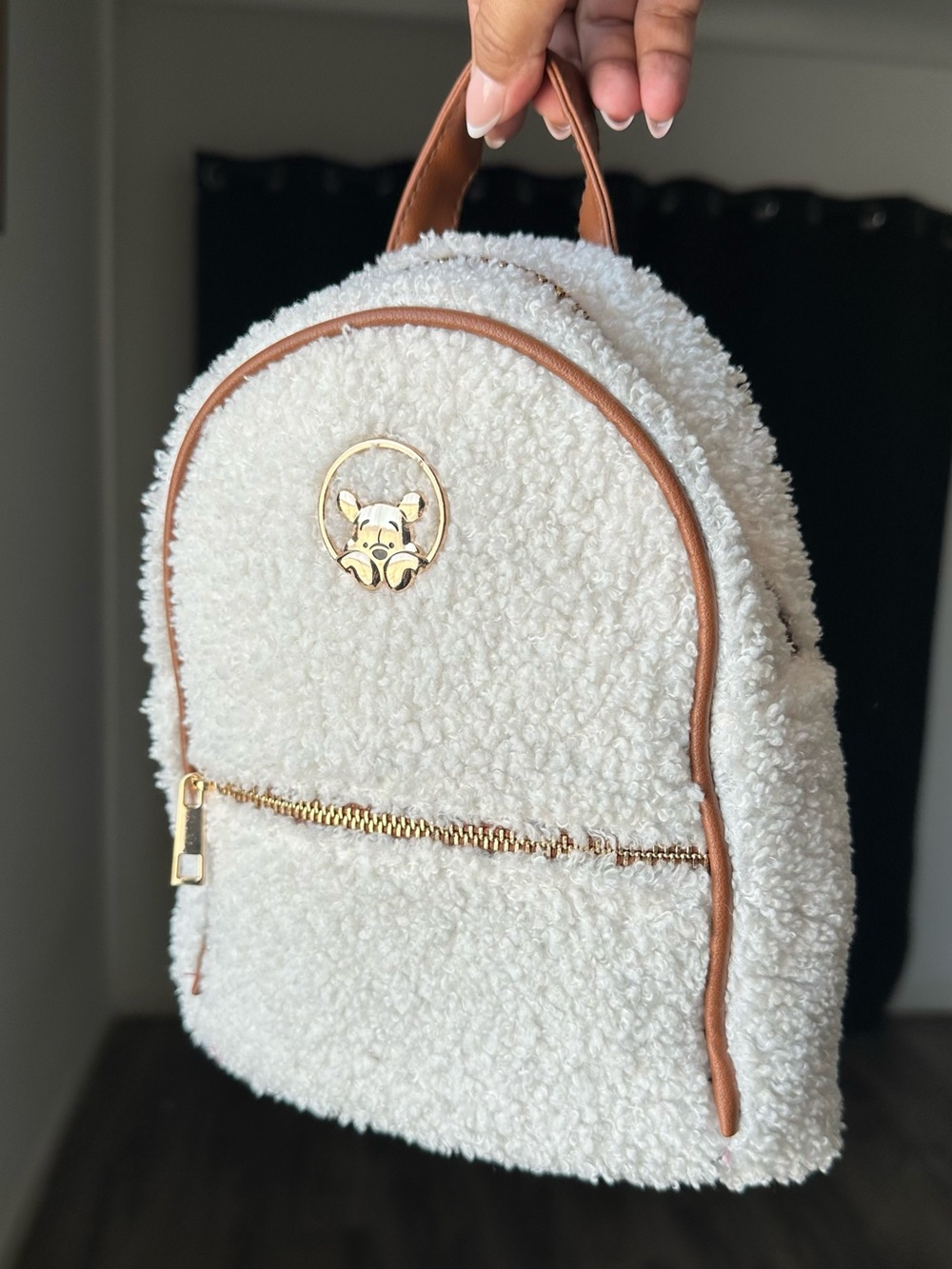 NWOT Disney Winnie the Pooh Faux Sherpa Mini Backpack with Vegan Leather.